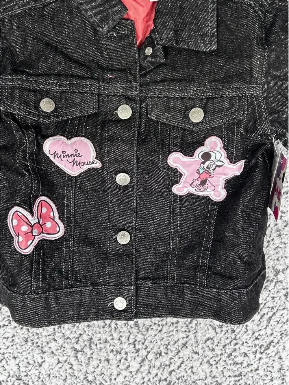 Disney Minnie Mouse Toddler Denim Jacket Girls 4T Black Sheriff Star NWT